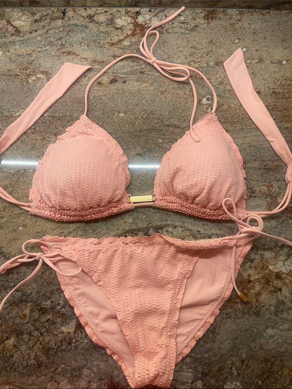 Vix Pink Textured Triangle Bikini Set
